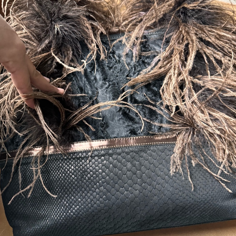 Ingrid Bruha leather fur feather leather suede black brown bag NYC Vintage - Picture 9 of 17